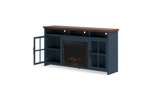 Nantucket 74 inch Fireplace TV Stand Console - Blue Denim and Whiskey