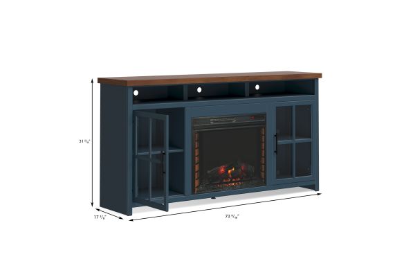 Nantucket 74 inch Fireplace TV Stand Console - Blue Denim and Whiskey