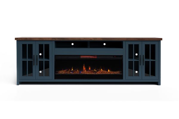 Nantucket 97 inch Fireplace TV Stand Console - Blue Denim and Whiskey
