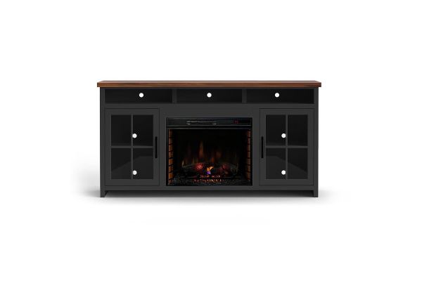 Essex 74 inch Fireplace TV Stand Console - Black and Whiskey