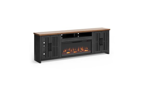 Essex 97 inch Fireplace TV Stand Console - Black and Whiskey