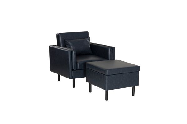 Welby Navy Faux Leather Chair and Ottoman