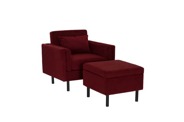 Welby Berry Velvet Chair and Ottoman