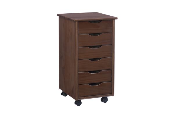 Rudy Walnut 6-Drawer Rolling Storage Cart