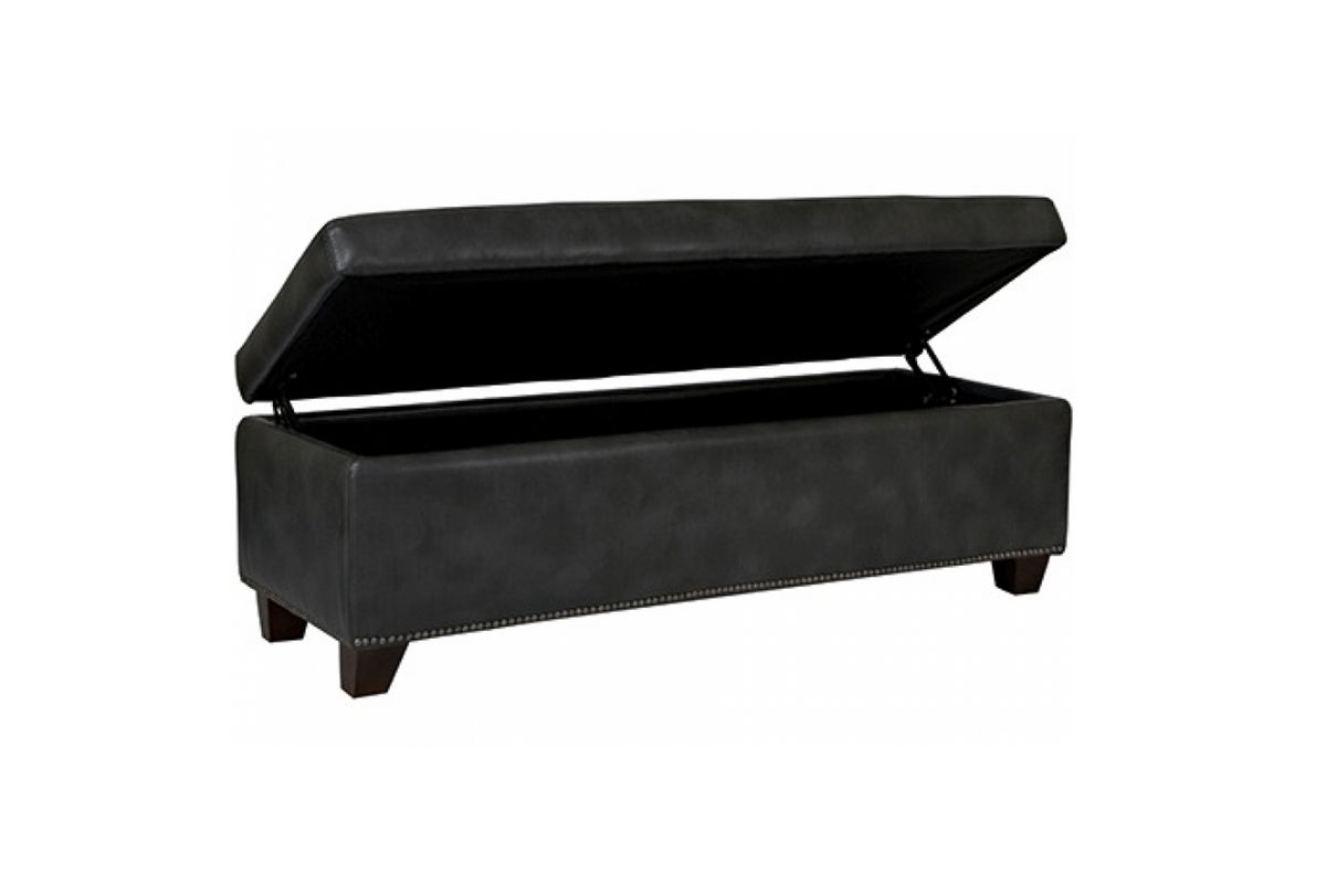 Kent Gray Renu Leather Storage Bench Ottoman at GardnerWhite