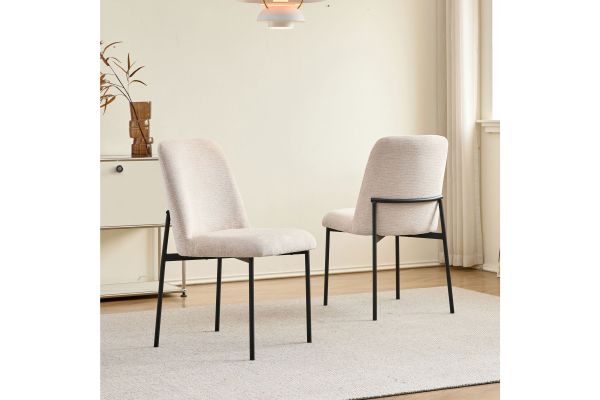 Erik Side Chair with Black Metal Frame (Set of 2) - Beige