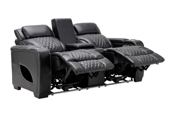 Zodiac Black Dual Power Reclining Console Loveseat