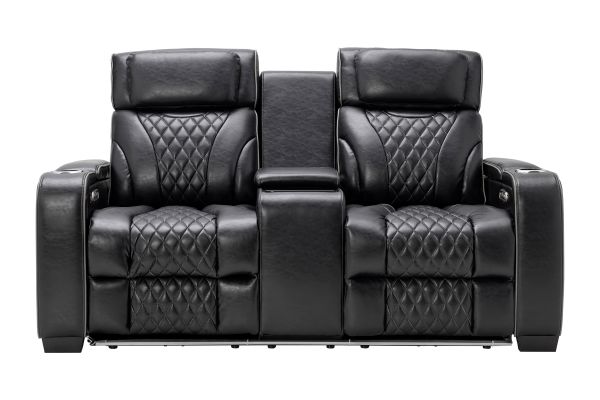 Zodiac Black Dual Power Reclining Console Loveseat