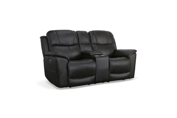 Crew Raven Leather Power Reclining Loveseat with Console