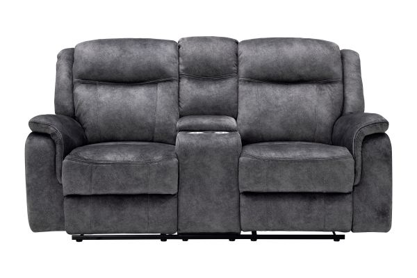 Keaton Grey Reclining Console Loveseat