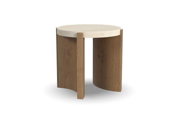 Eclipse Brown Round End Table with Travertine Top