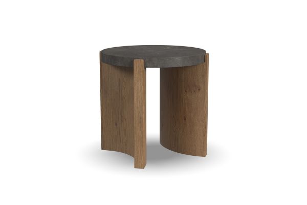 Eclipse Brown Round End Table with Blue Stone Top
