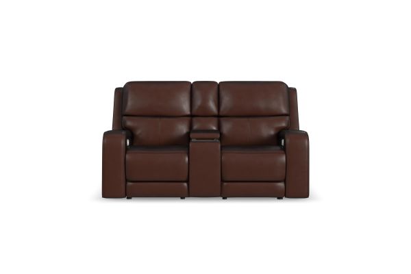 Oasis Truffle Leather Power Reclining Loveseat with Console
