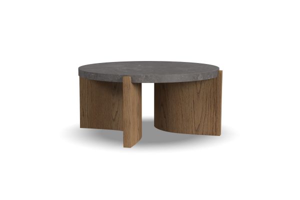 Eclipse Brown Round Coffee Table with Blue Stone Top