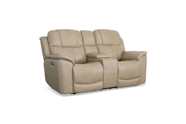 Crew Pebble Leather Power Reclining Loveseat with Console