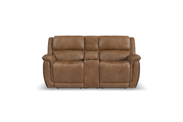 Beau Silt Fabric Power Reclining Loveseat with Console