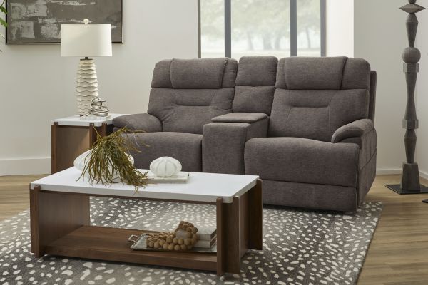 Zofa Umber Triple Power Reclining Sleep Console Loveseat by Flexsteel