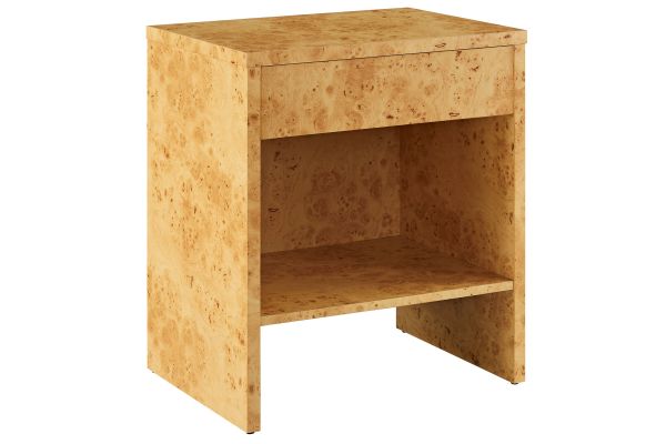 Hudson 1-Drawer Burl Wood Nightstand With Shelf