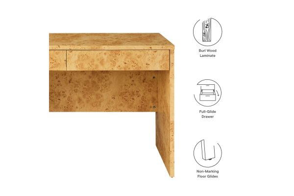 Hudson 2-Drawer Burl Wood Desk