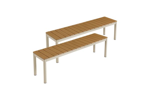 Finn Outdoor Patio Aluminum Bench with Faux Wood Top Set of 2