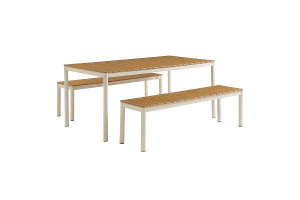 Finn Outdoor Patio Aluminum Faux Wood Dining Set with Benches