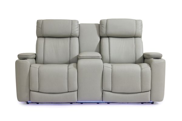 Volt Platinum Dual Power Reclining Console Loveseat with Bluetooth Speaker
