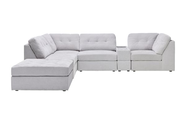 Rio Grey 6-Piece Sectional with Media Storage Console + Ottoman