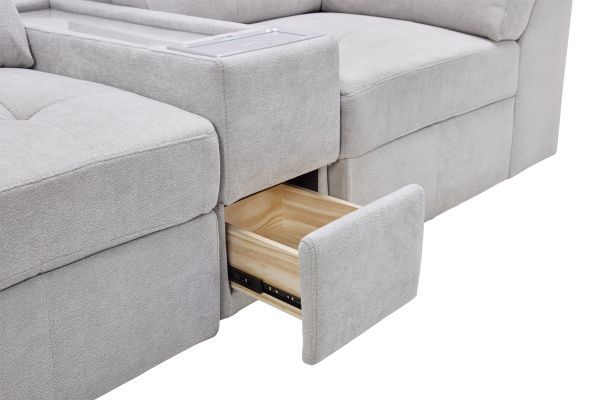 Rio Grey 6-Piece Sectional with Media Storage Console + Ottoman
