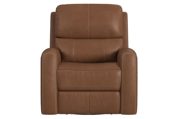 Linton Caramel Leather Triple Power Swivel Gliding Recliner with Heat & Massage