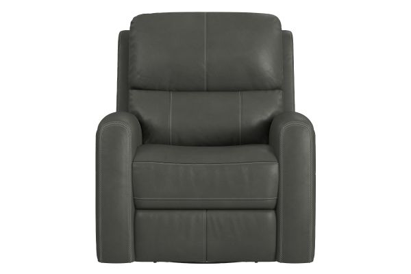 Linton Grey Leather Triple Power Swivel Glider Recliner with Heat & Massage
