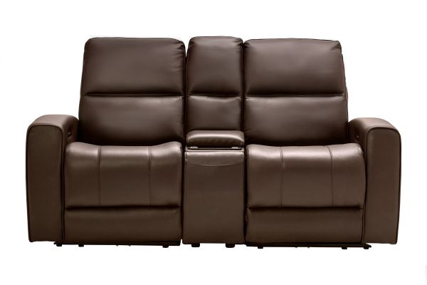 Rocco Brown Dual Power Reclining Console Loveseat with Bluetooth
