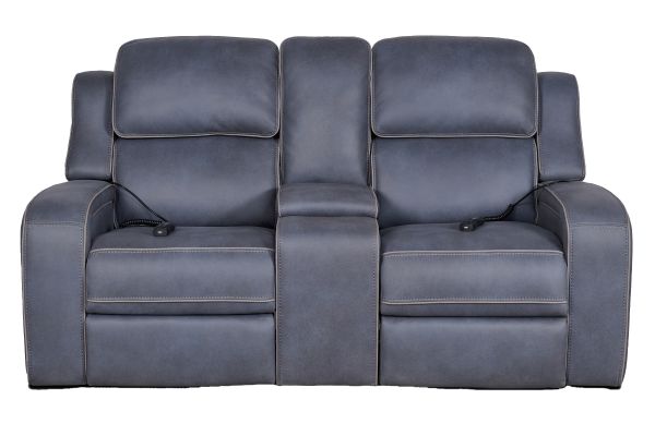 Pulse Blue Dual Power Reclining Console Loveseat with Air Massage