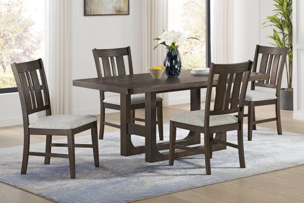 Hadley Brown Dining Table + 4 Dining Chairs 