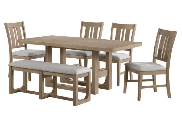 Hadley Natural Dining Table + 4 Dining Chairs + Bench