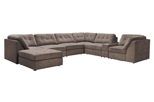 Rio Chocolate 8-Piece Sectional with Media Storage Console + Ottoman