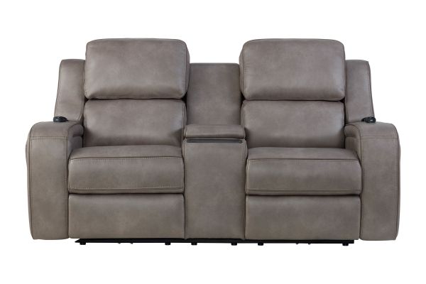 Pulse Brown Dual Power Reclining Console Loveseat with Air Massage