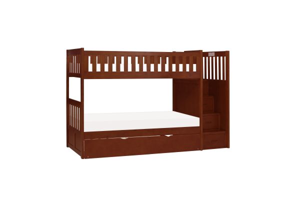 Rowe Dark Cherry Twin/Twin Step Bunk Bed with Trundle