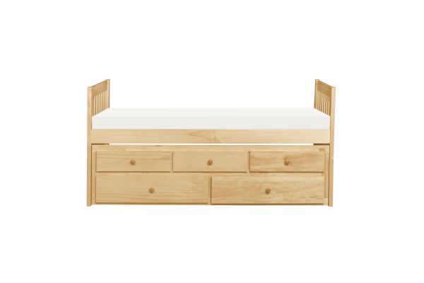 Bartly Natural Pine Twin/Twin Captain Bed with Trundle and Storage Drawers + Chest