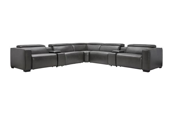 Drift Grey Leather Dual Power Reclining 7-Piece Sectional 