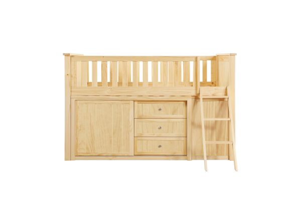Bartly Natural Pine Low Loft Bunk with Bookcase and 2 Dressers