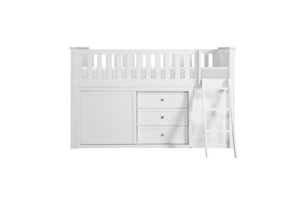 Galen White Low Loft Bunk with Bookcase and 2 Dressers
