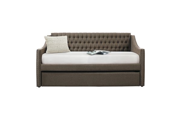 Tulney Button-tufted Nailhead Daybed with Trundle - Brown