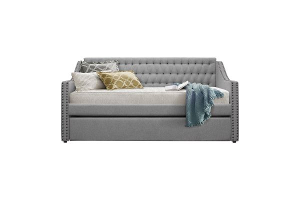 Tulney Button-tufted Nailhead Daybed with Trundle - Gray