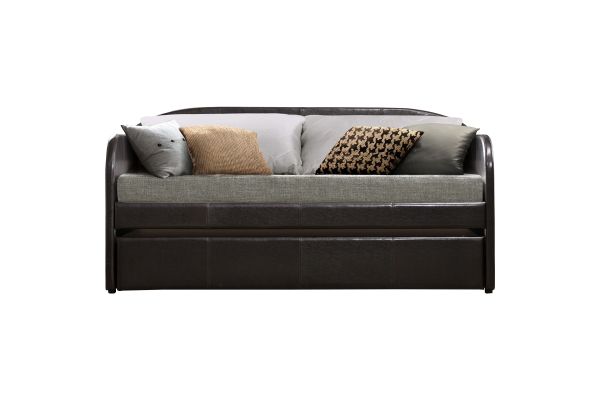 Roland Faux Leather Daybed with Trundle - Dark Brown