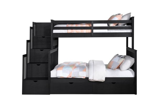 Ludville Twin/Full Stairway Bunk Bed with Storage Drawers - Black Finish