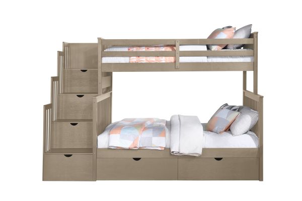 Ludville Twin/Full Stairway Bunk Bed with Storage Drawers,Gray Finish