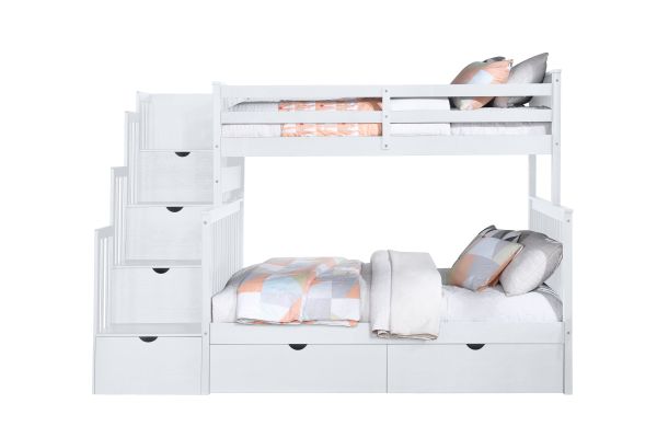 Ludville Twin/Full Stairway Bunk Bed with Storage Drawers - White Finish