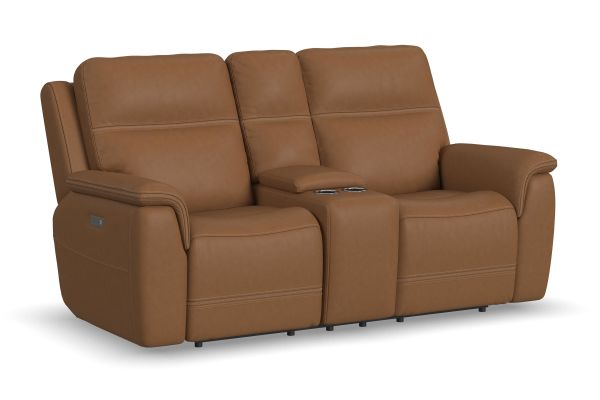 Stephen Brown Leather Triple Power Reclining Console Loveseat