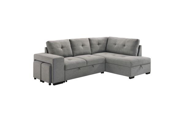 Roanne Grey Upholstered Sleeper Sectional Sofa 