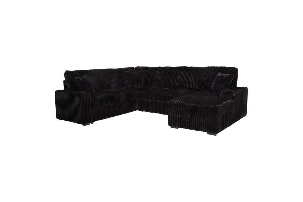 Devonshire Black Sleeper Sectional Sofa Storage Chaise 